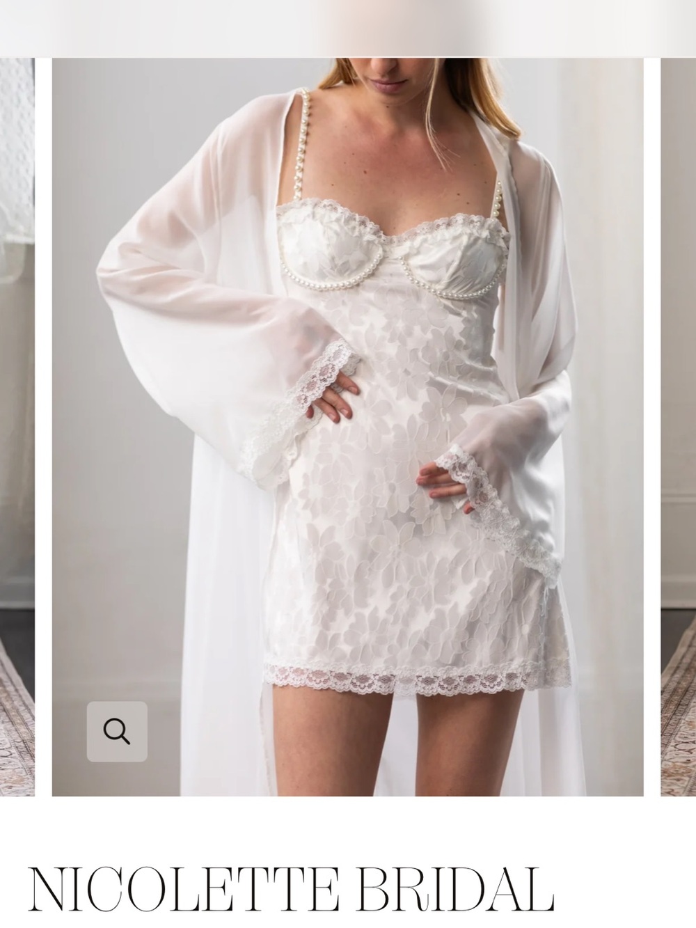 Nicolette Bridal White Lace Bridal Slip with Pearl-Trim Straps